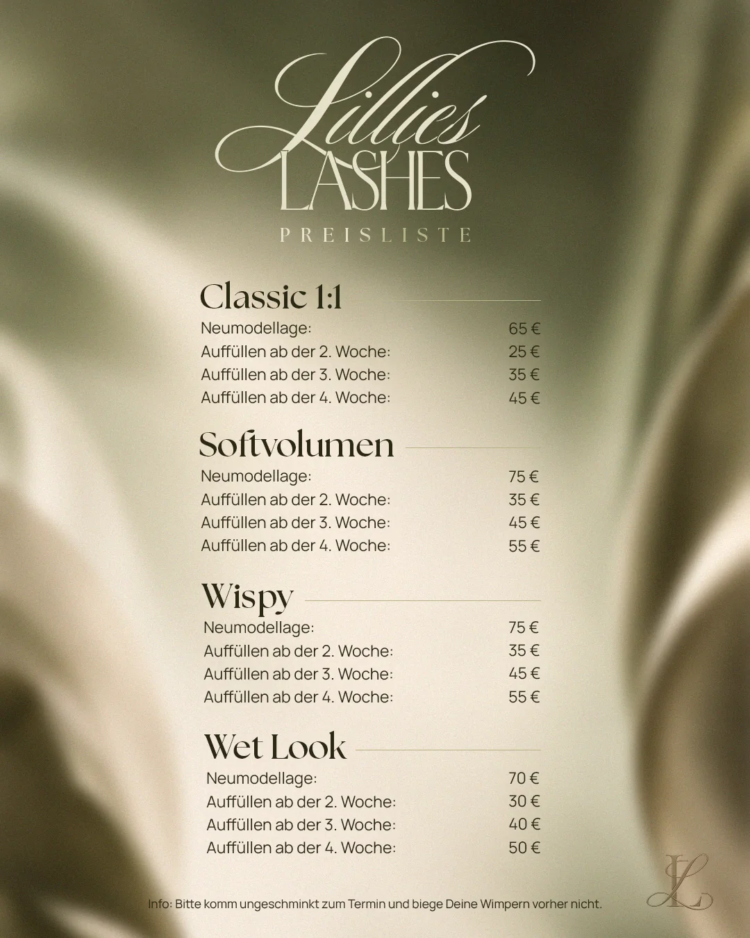 Preisliste Lillies Lashes
